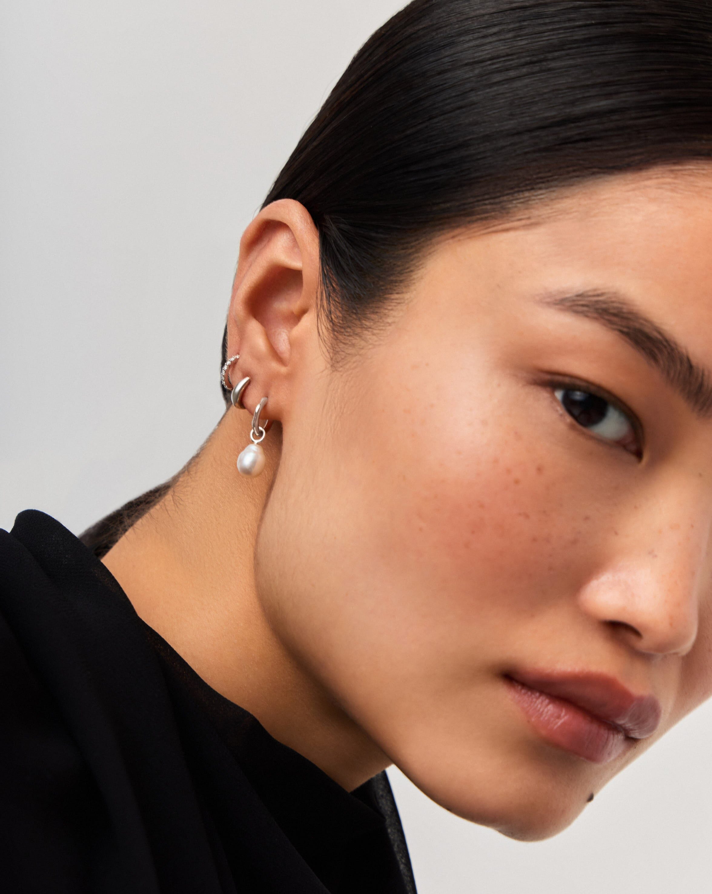 Solid Gold Baroque Pearl Organic Hoop Earrings | 14ct Solid White Gold/Pearl