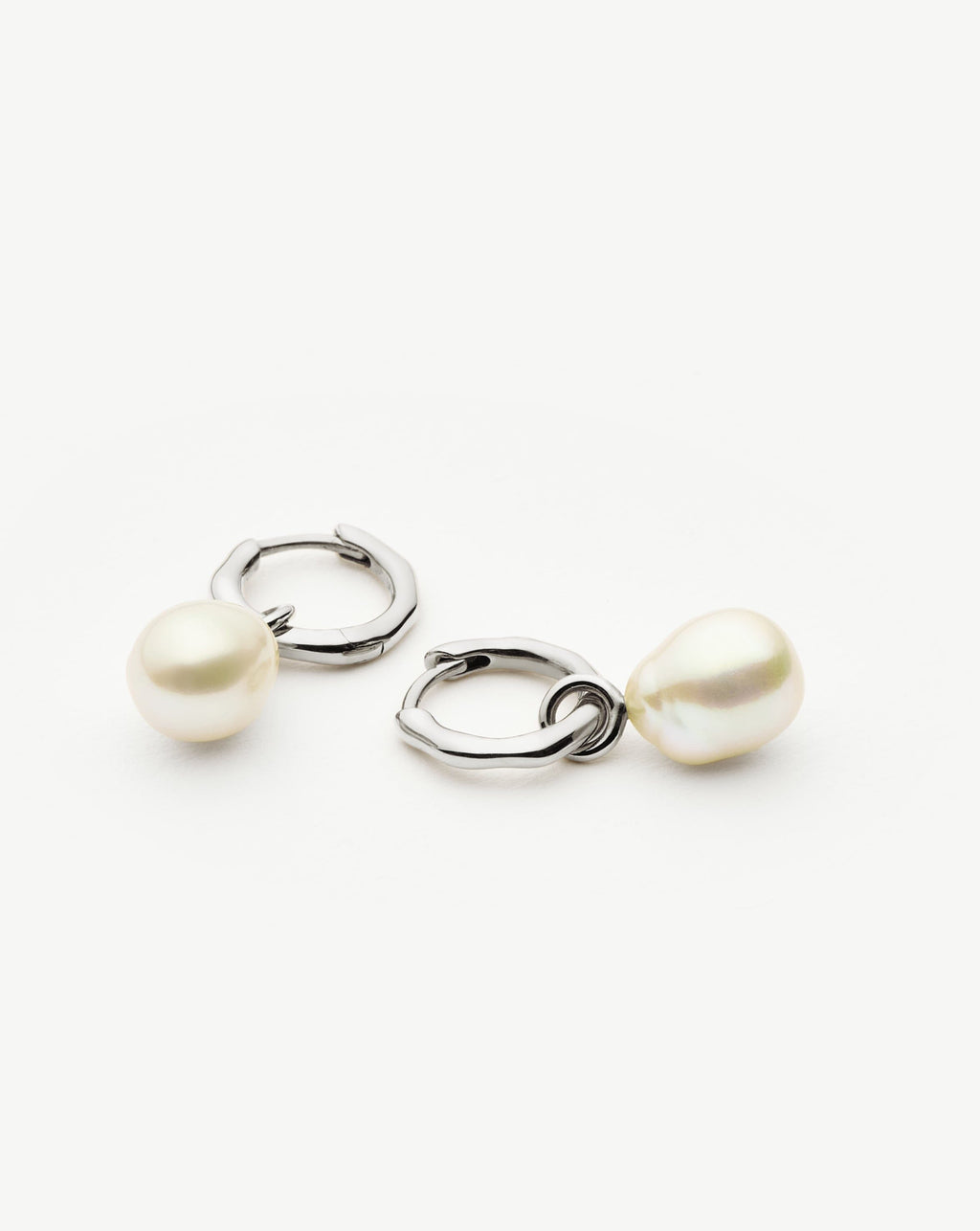 Solid Gold Baroque Pearl Organic Hoop Earrings | 14ct Solid White Gold/Pearl
