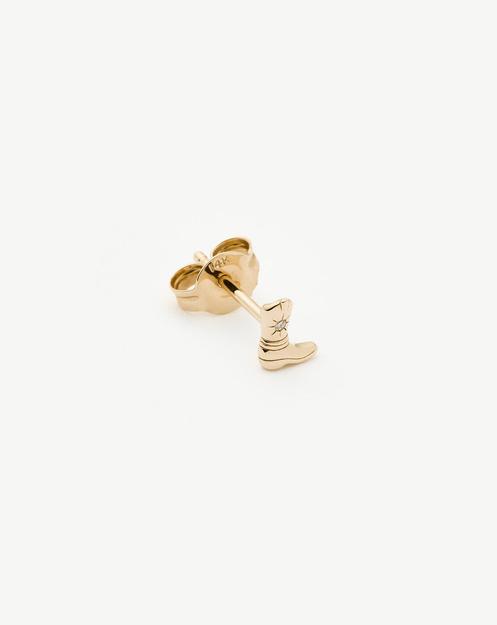 Solid Gold Cowboy Boot Single Stud Earring | 14ct Solid Gold/Diamond