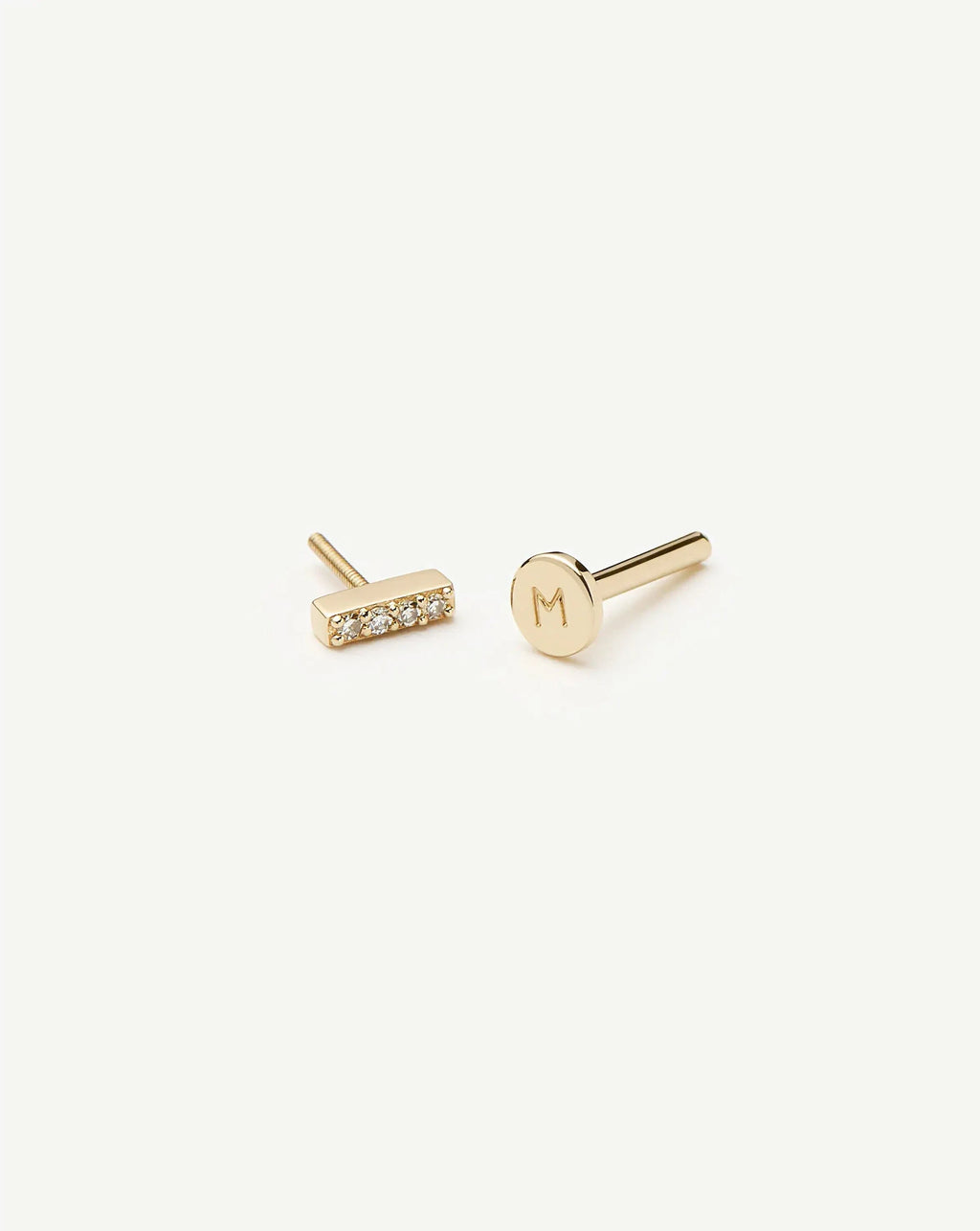 Solid Gold Diamond Bar Flat Back Stud Earring | 14ct Yellow Gold/Diamond