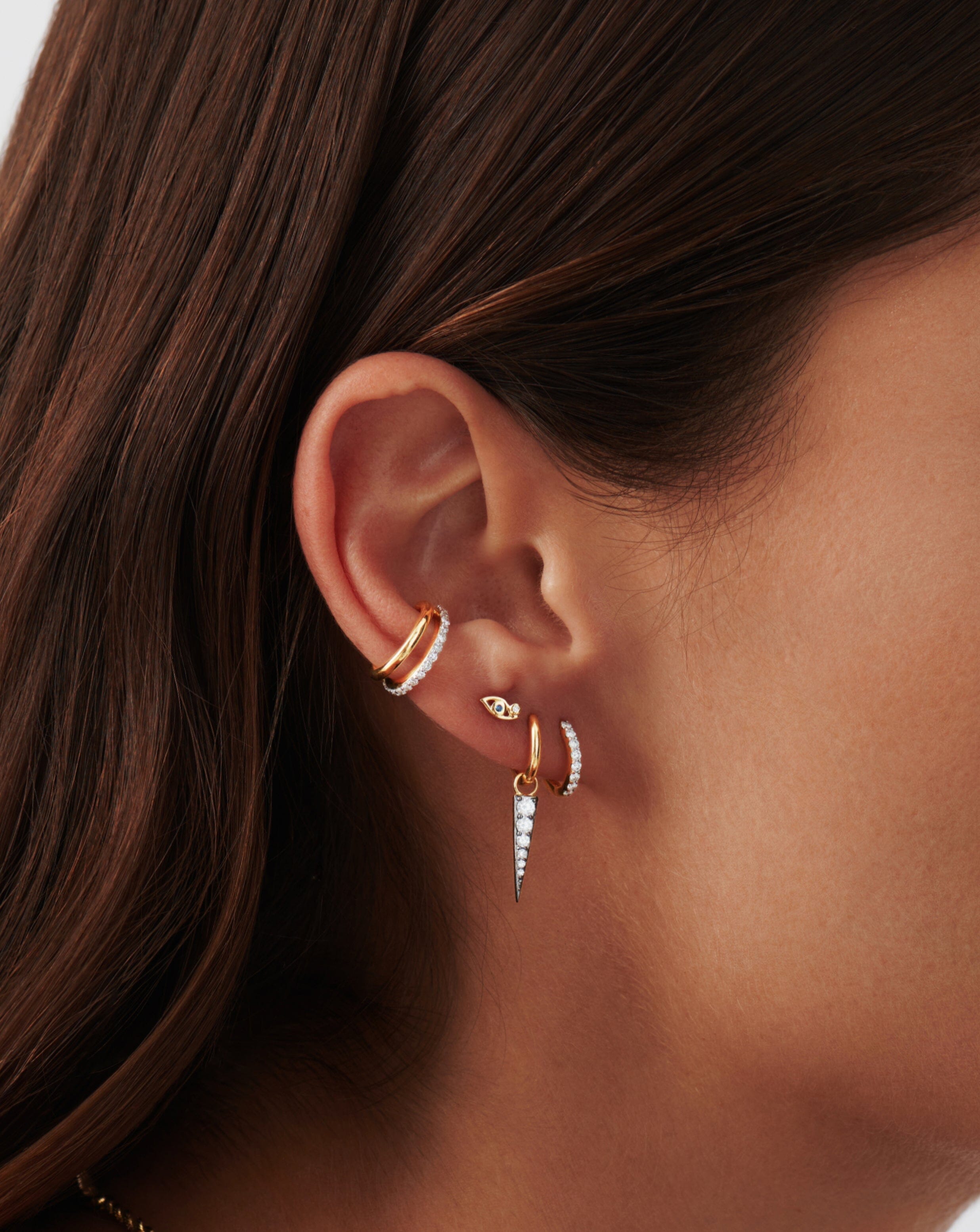 Solid Gold Evil Eye Single Stud Earring