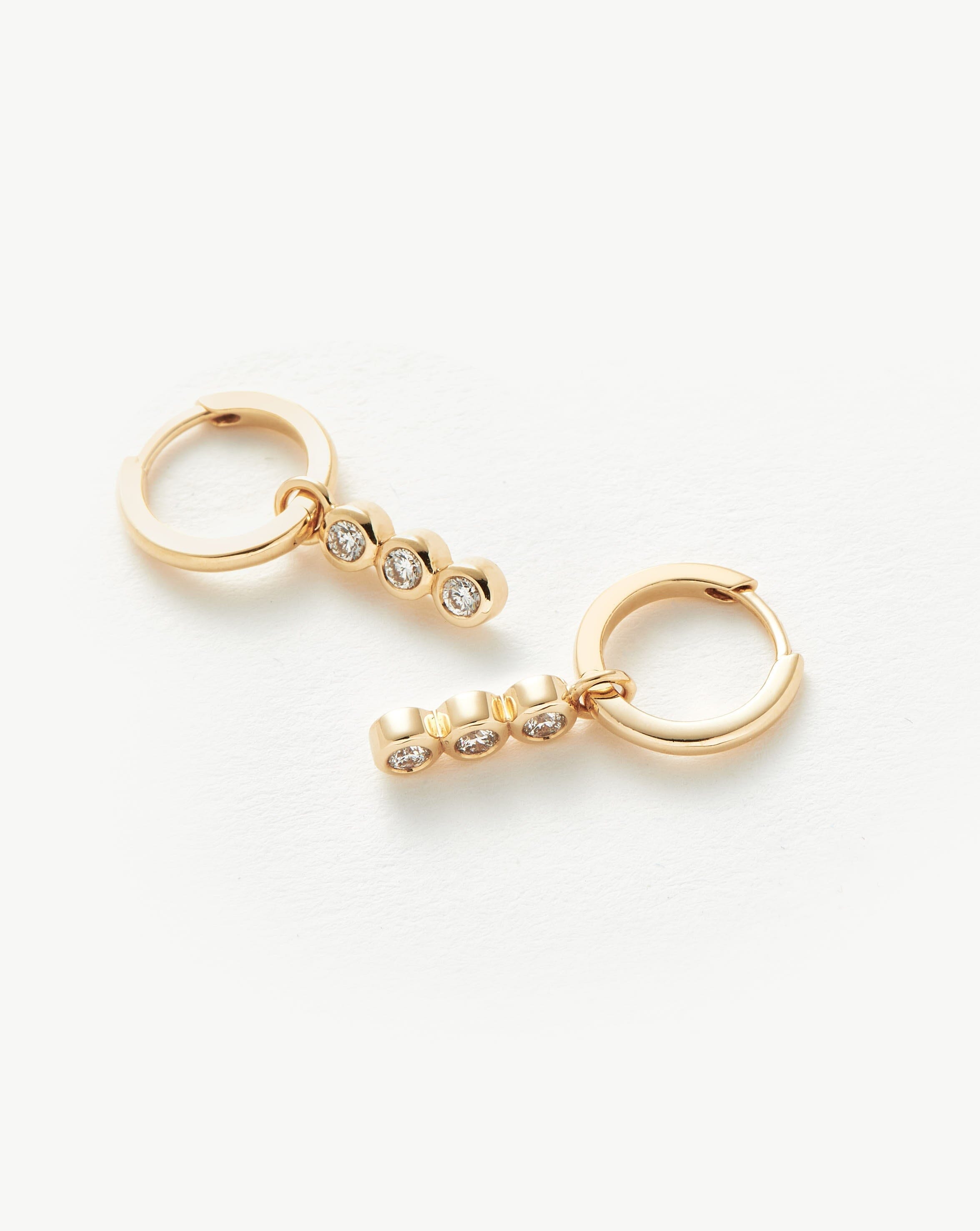 Solid Gold Diamond Charm Hoop Earrings