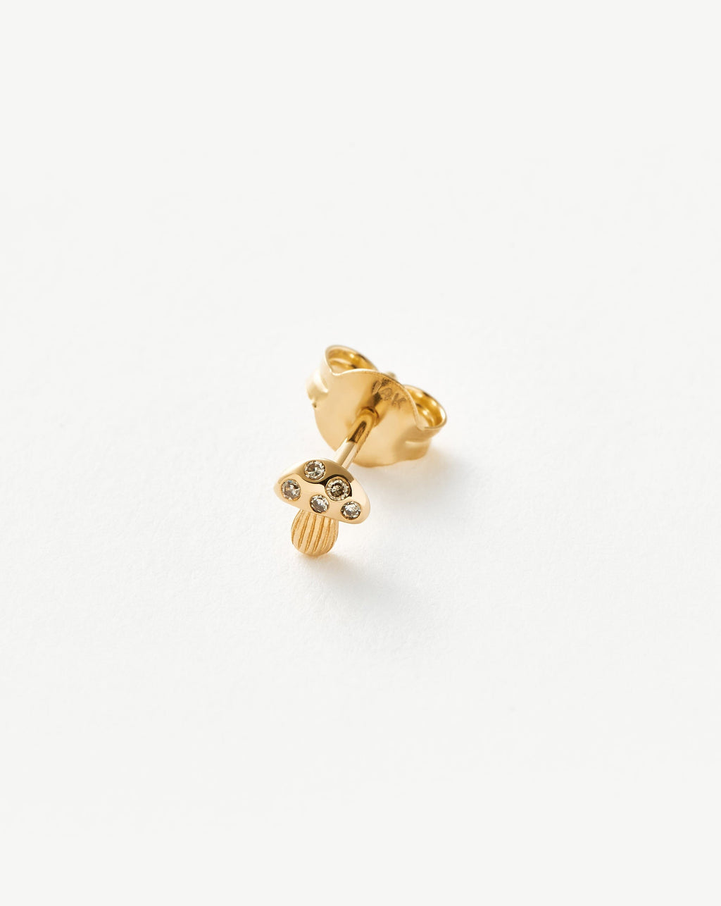 Solid Gold Diamond Mushroom Single Stud Earring