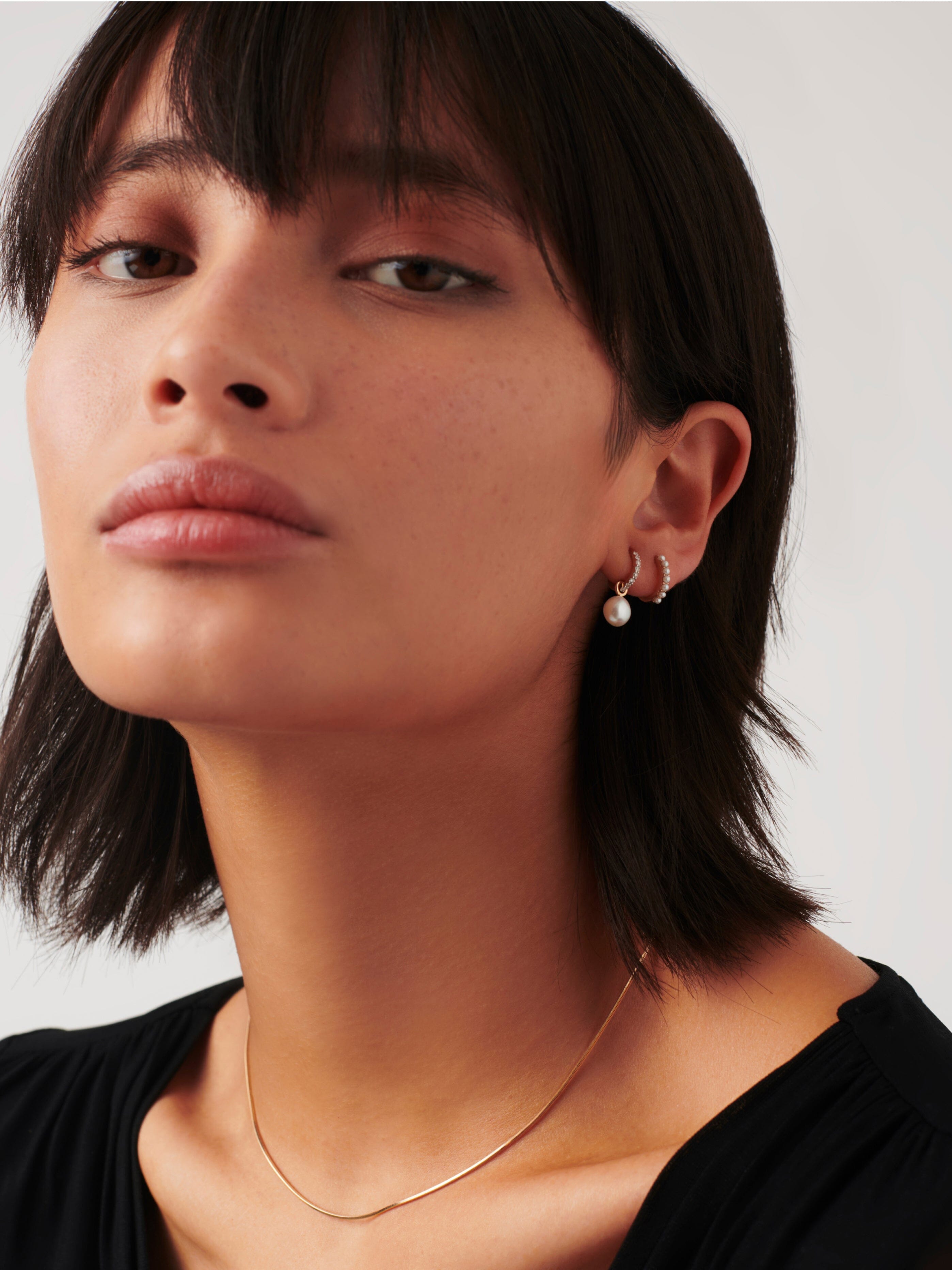 Solid Gold Diamond & Pearl Charm Hoop Earrings | 14ct Solid Gold/Pearl & Diamond