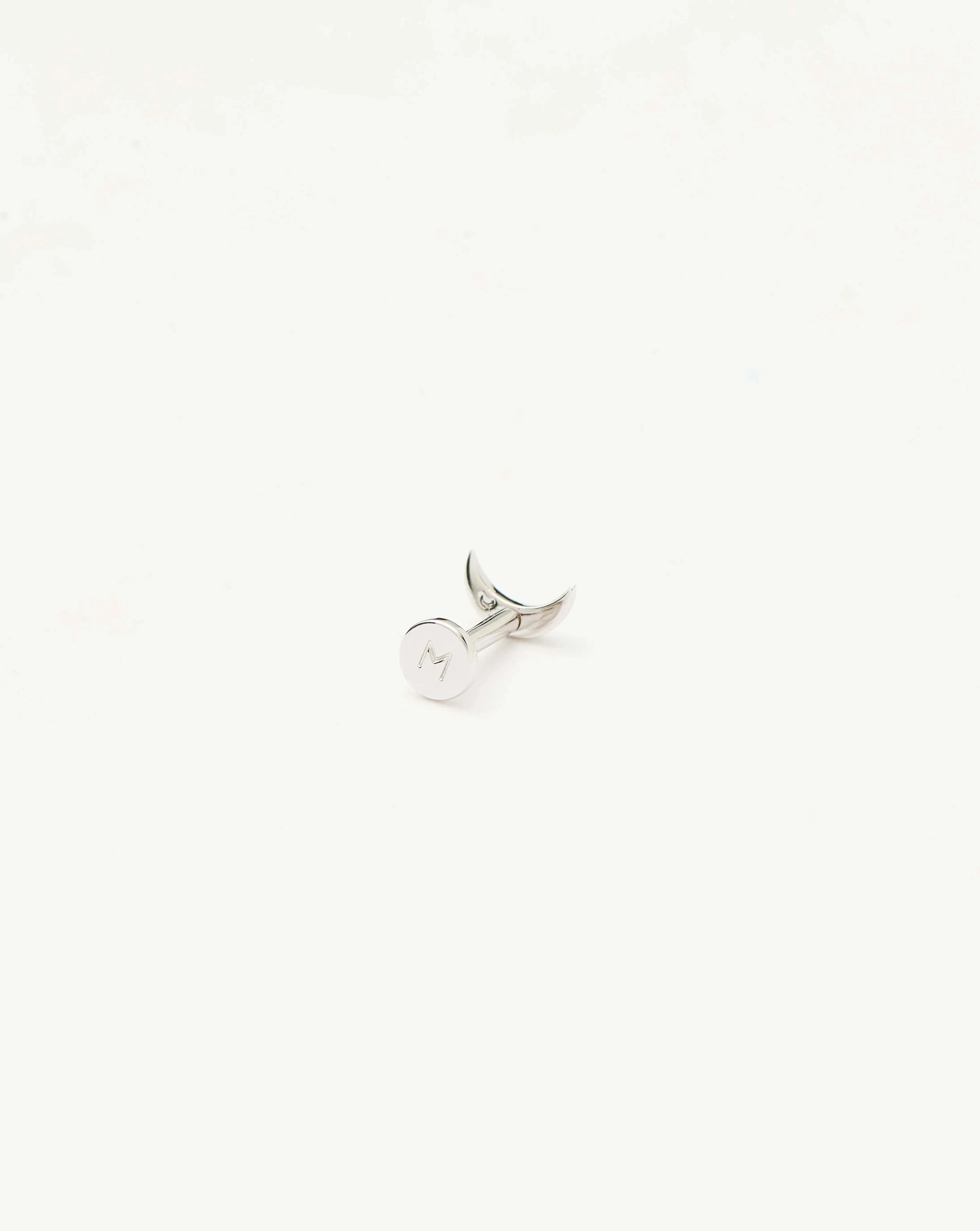Solid Gold Moon Flat Back Stud Earring | 14ct White Gold