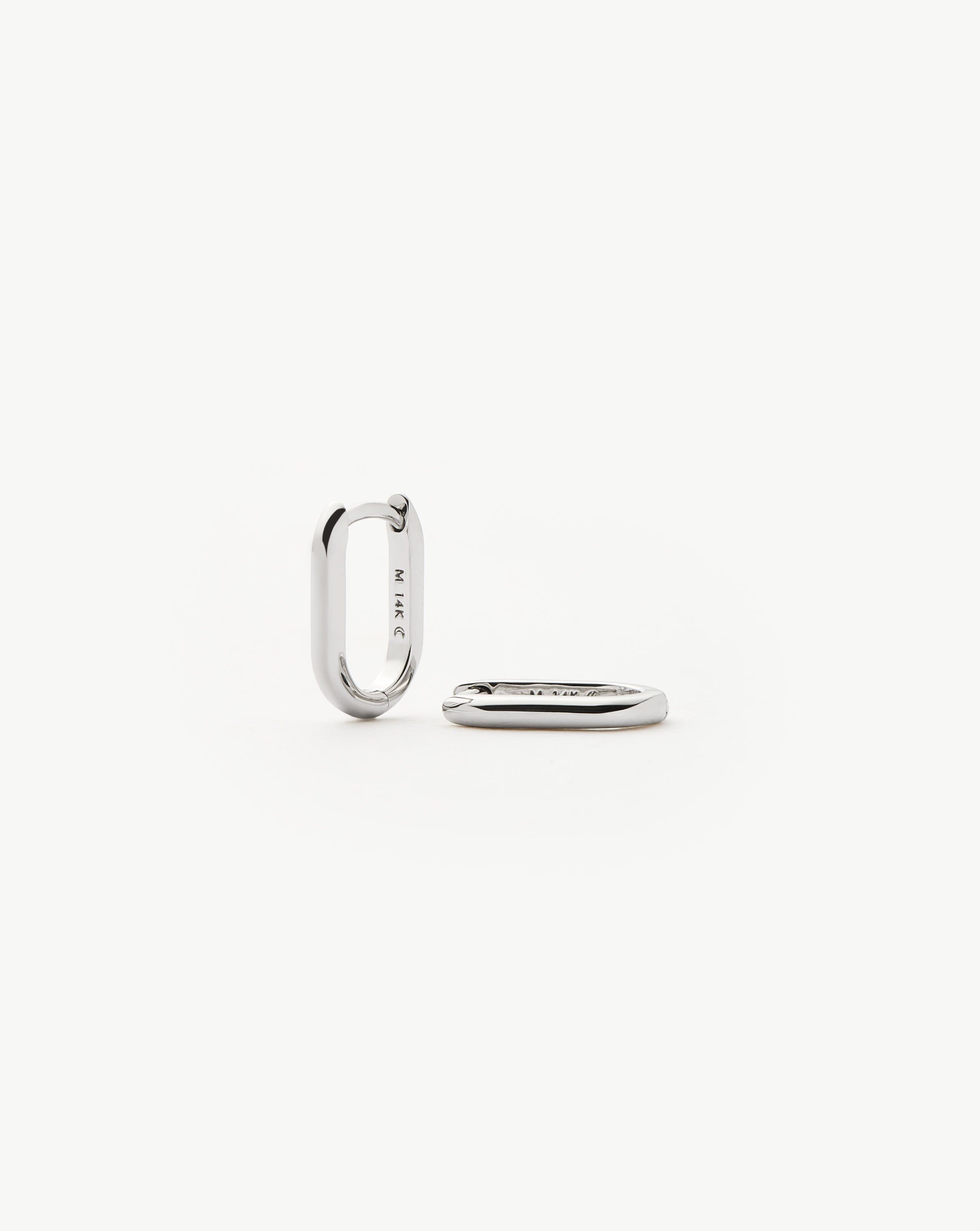 Solid Gold Ovate Mini Hoop Earrings | 14ct Solid White Gold