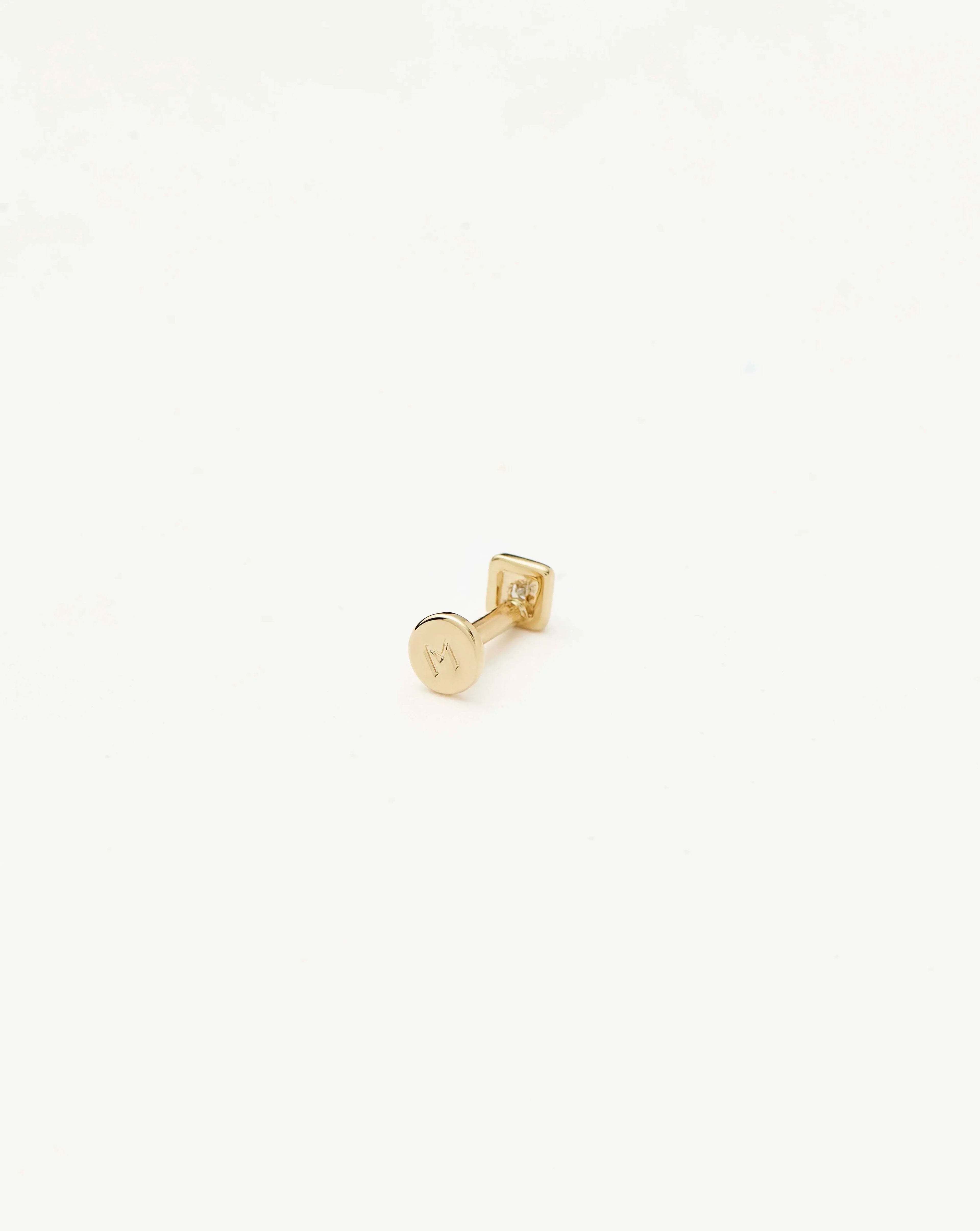Solid Gold Square Solitaire Flat Back Stud Earring | 14ct Yellow Gold/Diamond