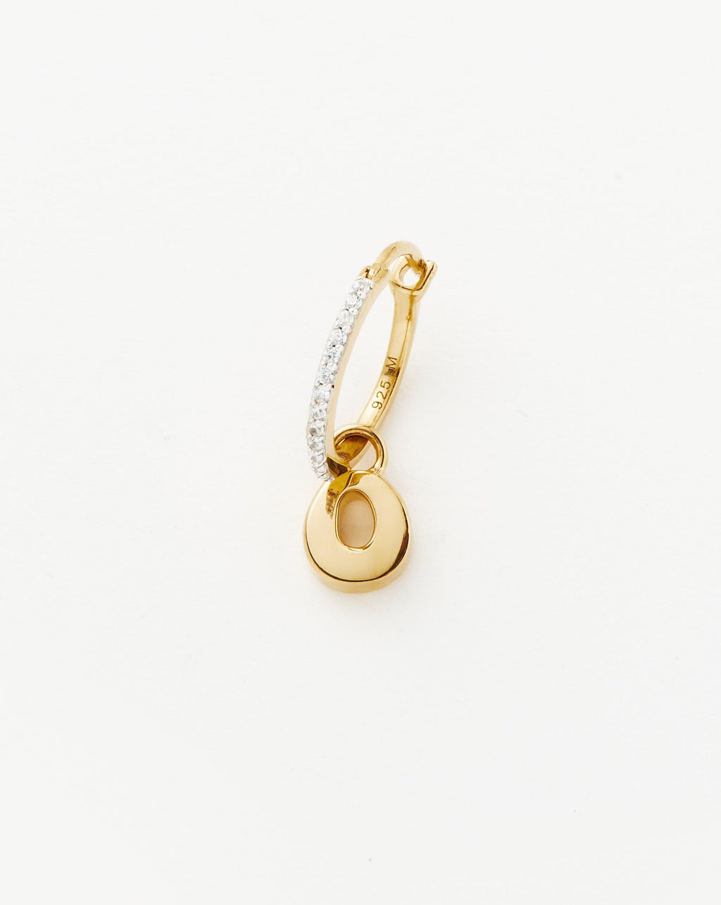 Initial Single Charm Hoop Earring - Initial O | 18ct Gold Vermeil