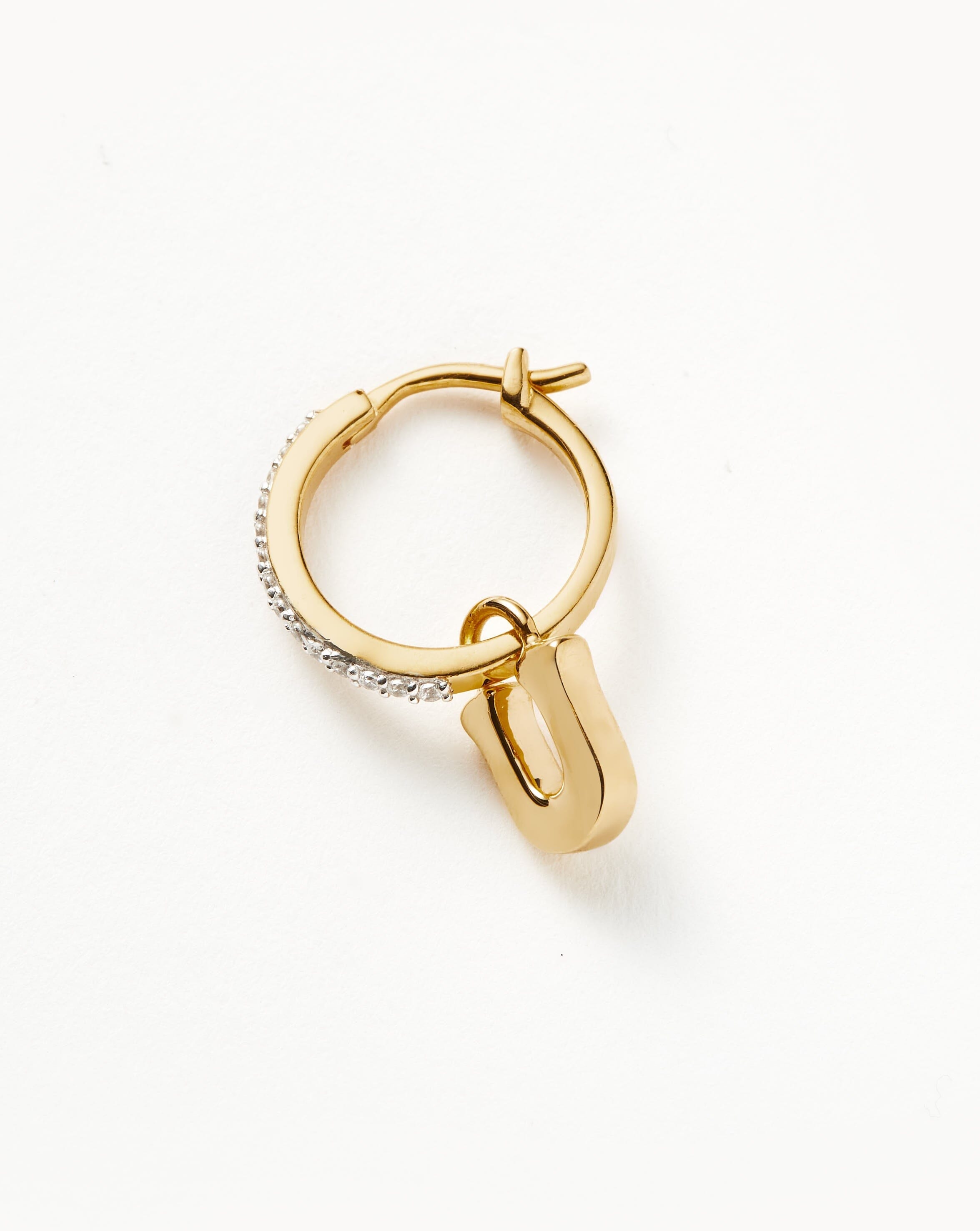 Initial Single Charm Hoop Earring - Initial U | 18ct Gold Vermeil