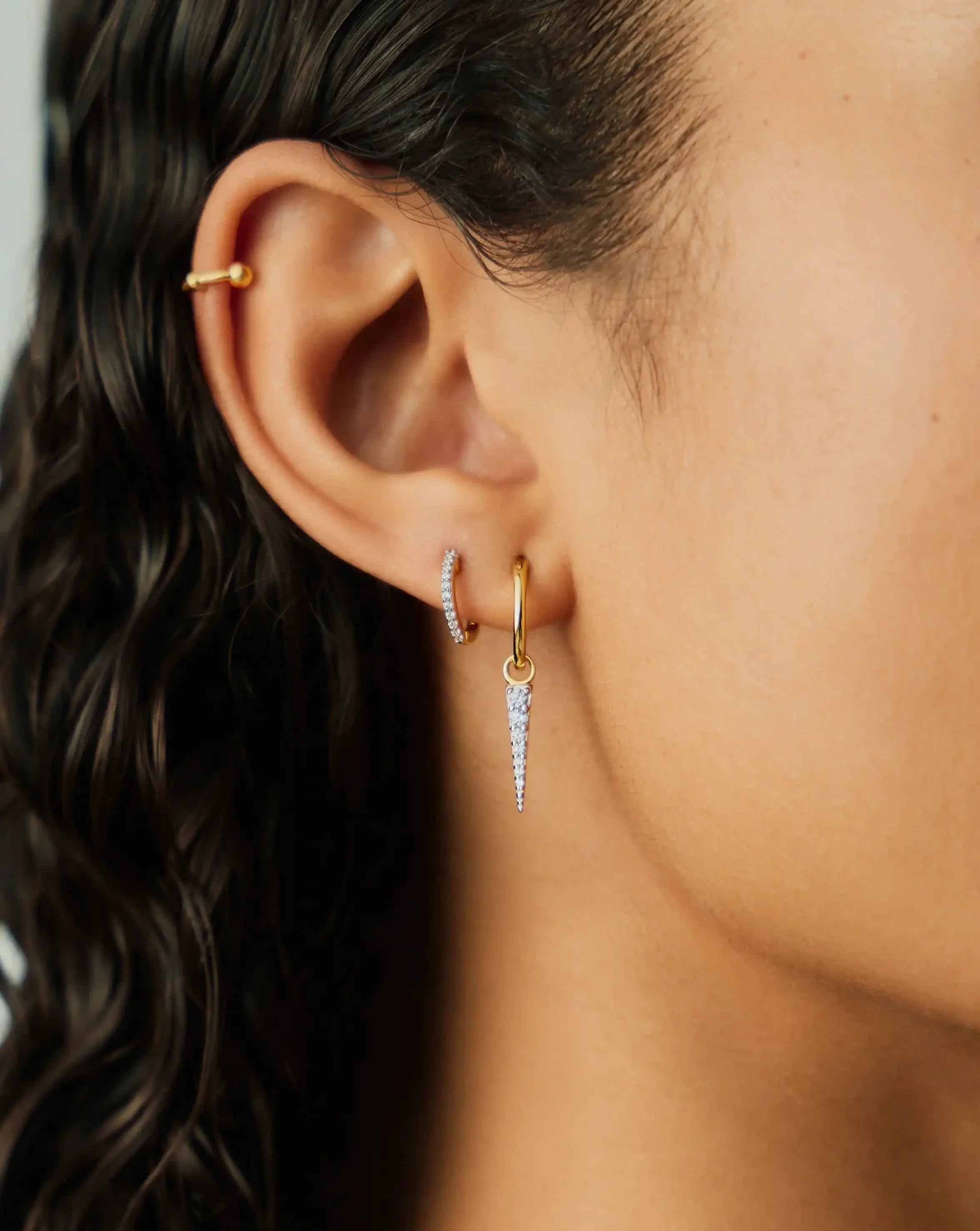 Mini Pave Spike Charm Hoop Earrings | Gold/Cubic Zirconia