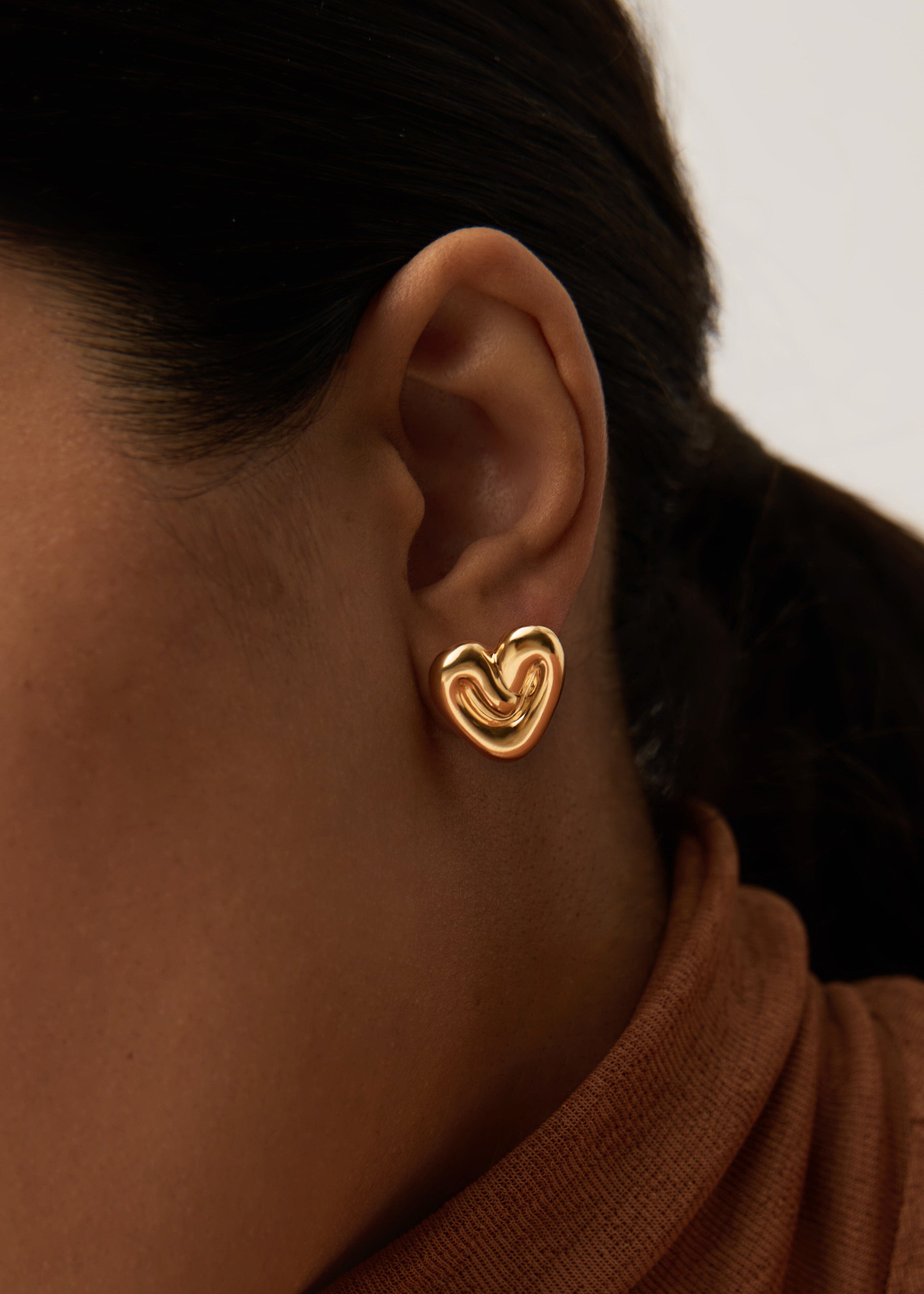 Puffy Heart Stud Earrings | 18ct Gold Plated
