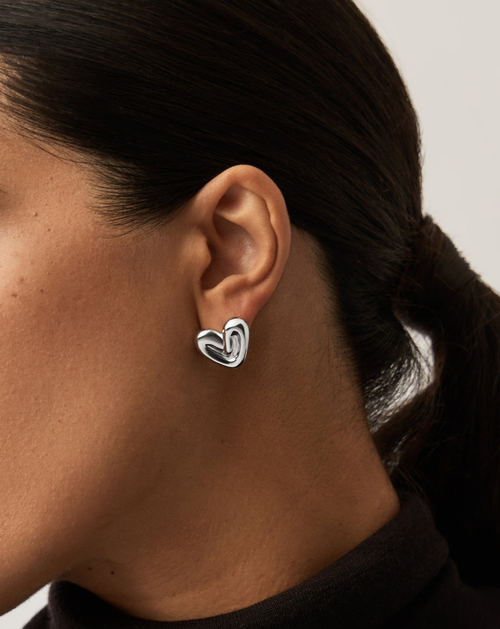 Puffy Heart Stud Earrings | Silver Plated