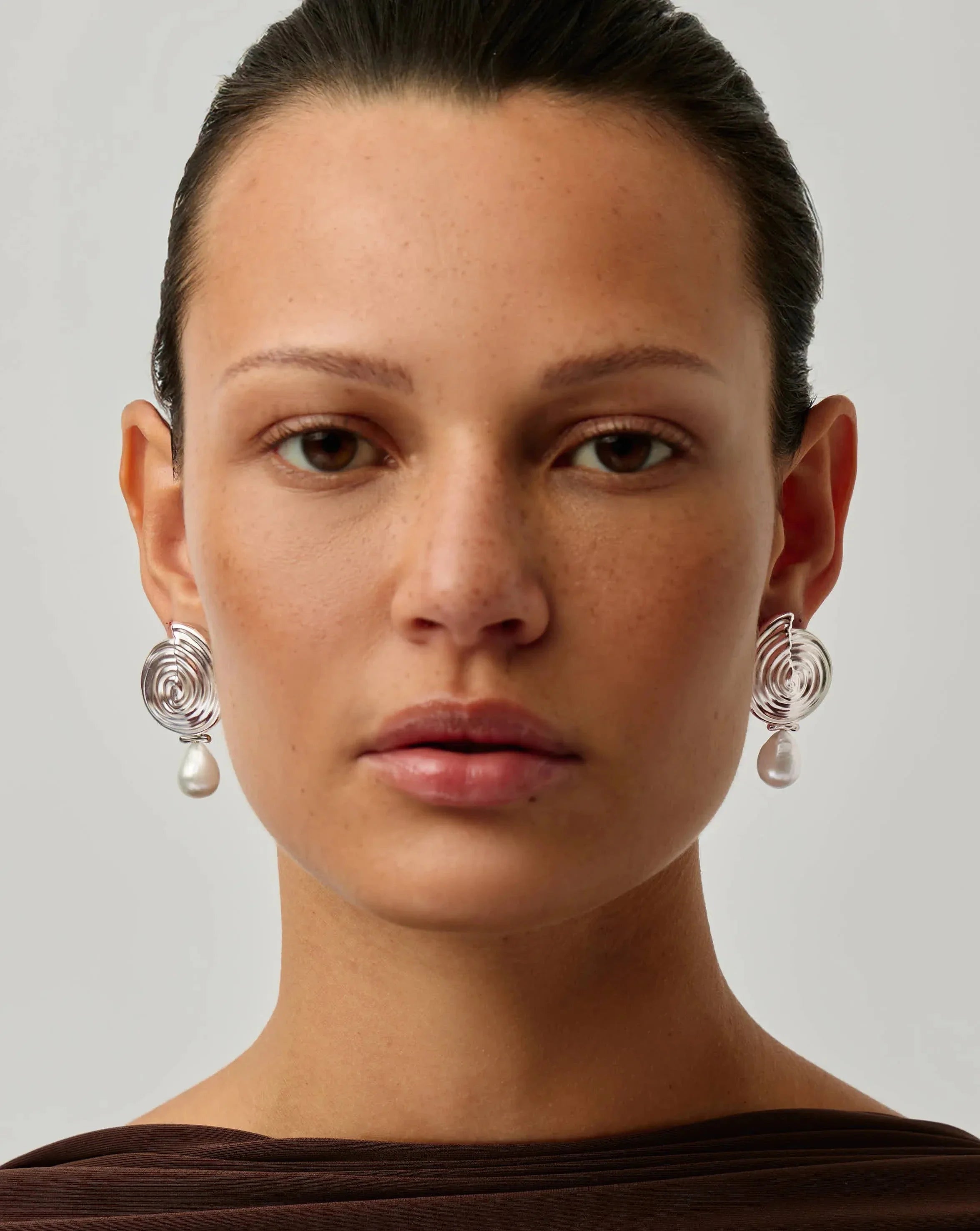 Spiral Detachable Pearl Drop Earrings | Silver Plated