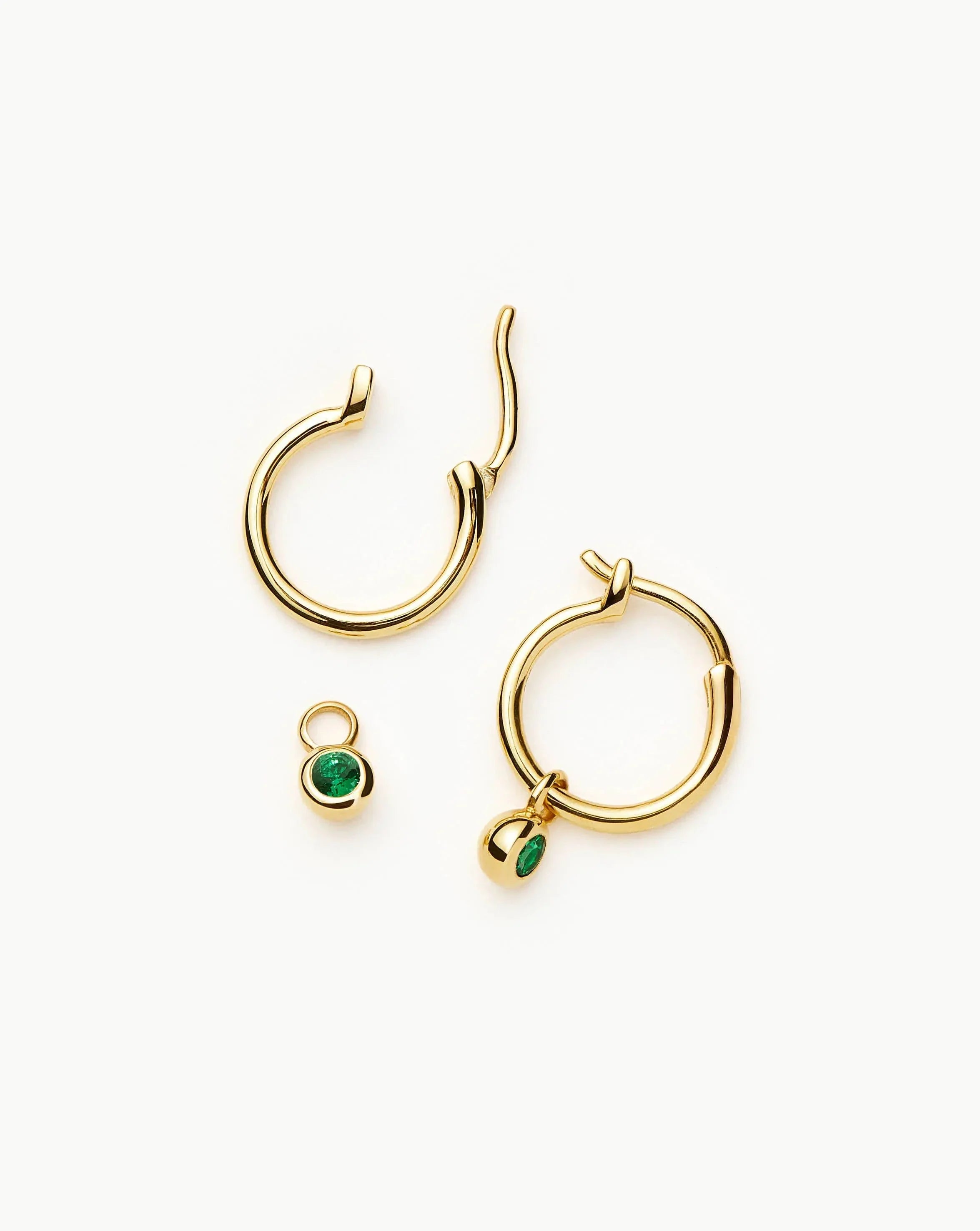 Tennis Charm Mini Hoop Earrings | 18ct Gold Vermeil/Emerald Green Nano-crystal