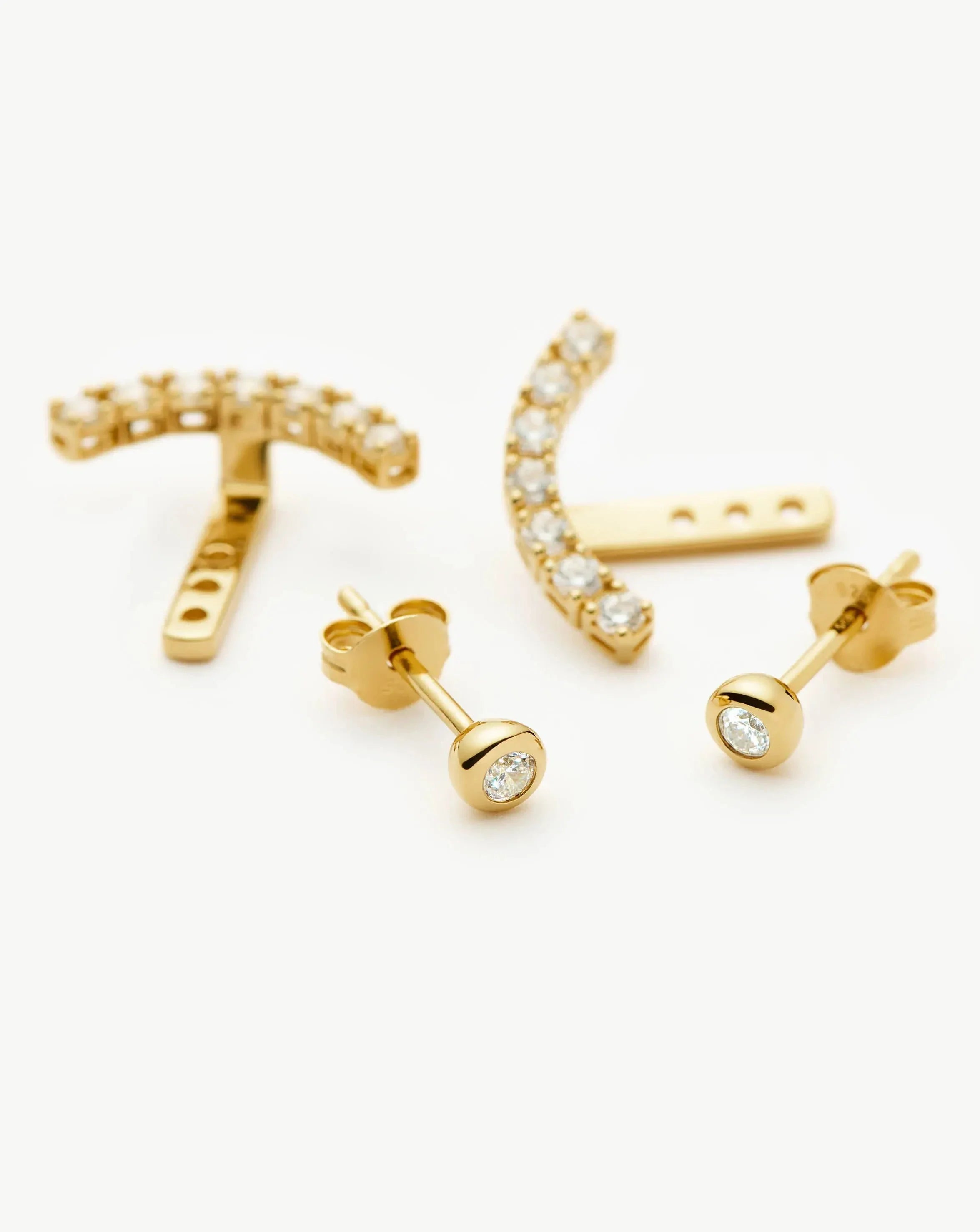 Tennis Ear Jacket Stud Earrings | 18ct Gold Vermeil/Cubic Zirconia