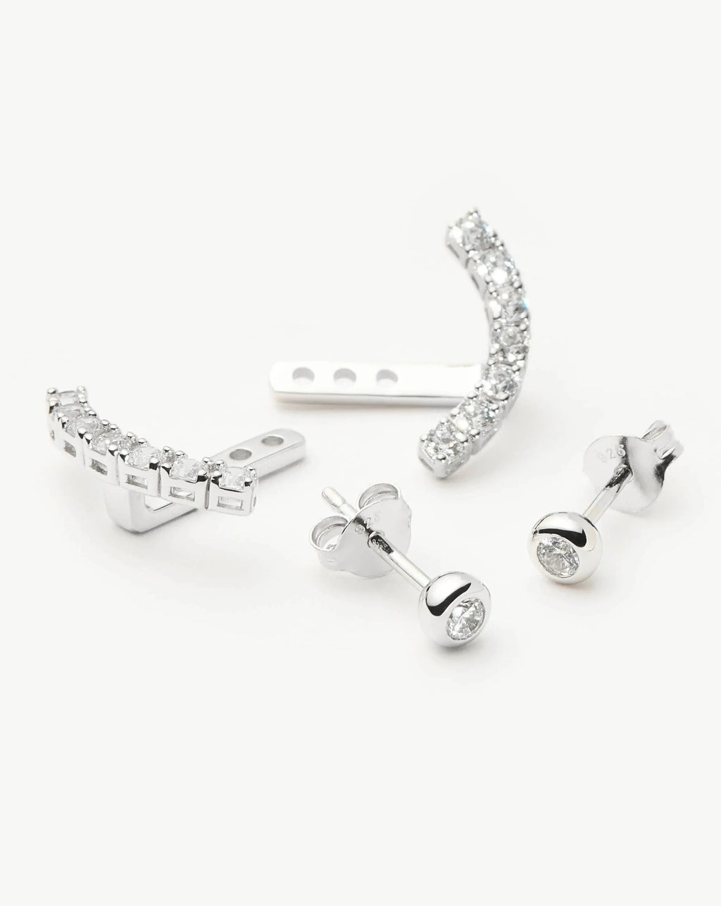 Tennis Ear Jacket Stud Earrings | Sterling Silver/Cubic Zirconia