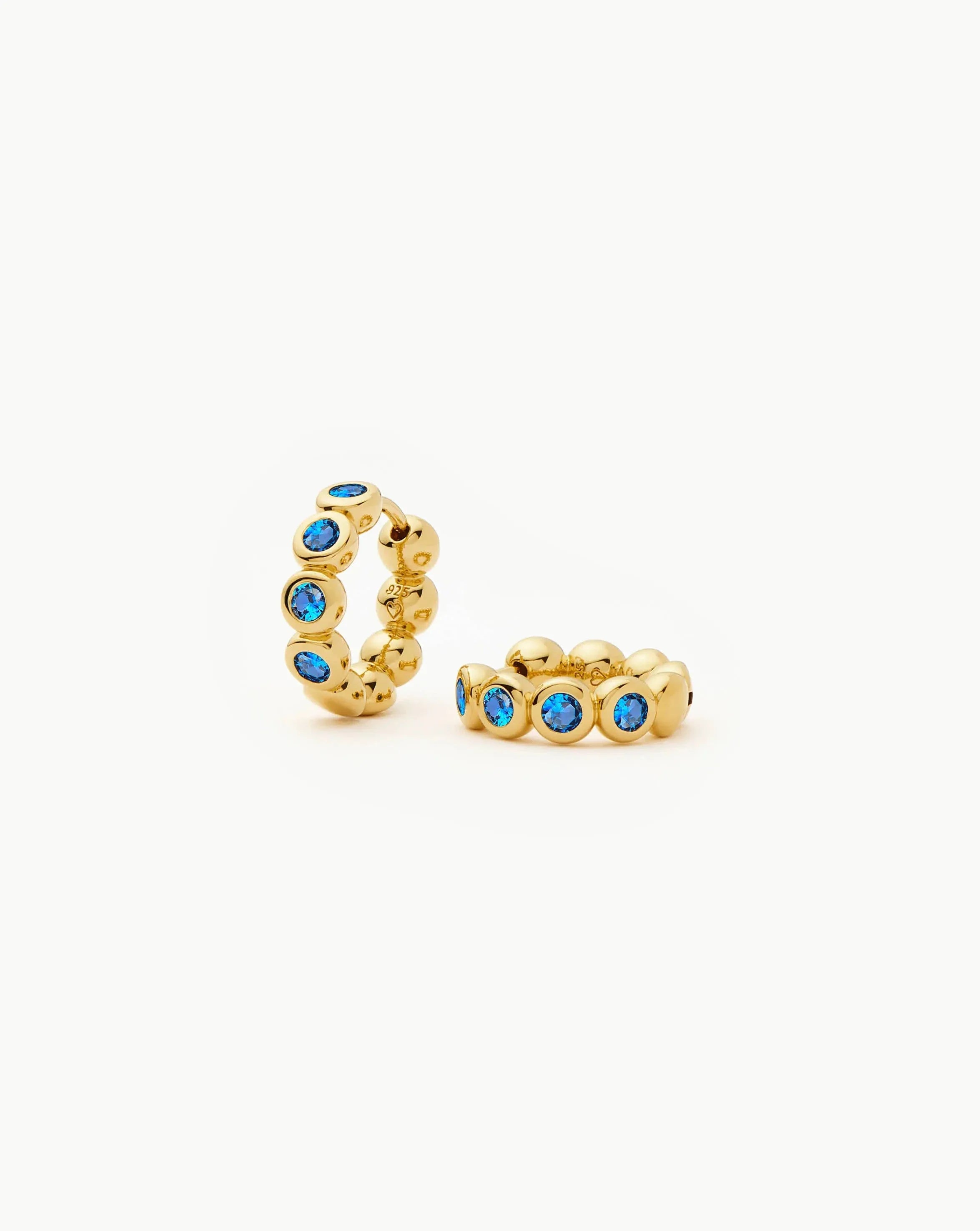 Tennis Small Hoop Earrings | 18ct Gold Vermeil/Sapphire Blue Nano-crystal